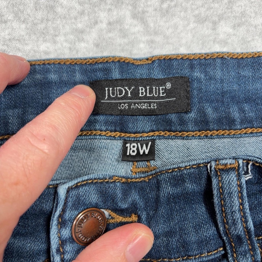 Judy Blue Jeans Womens 18W Dark Wash Distressed Skinny Cuffed Stretch JB82113DK - Picture 3 of 10